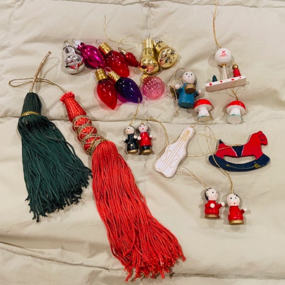 O4-Vintage Set (15) Christmas Ornaments-Angels, Bells, Mushrooms, etc.